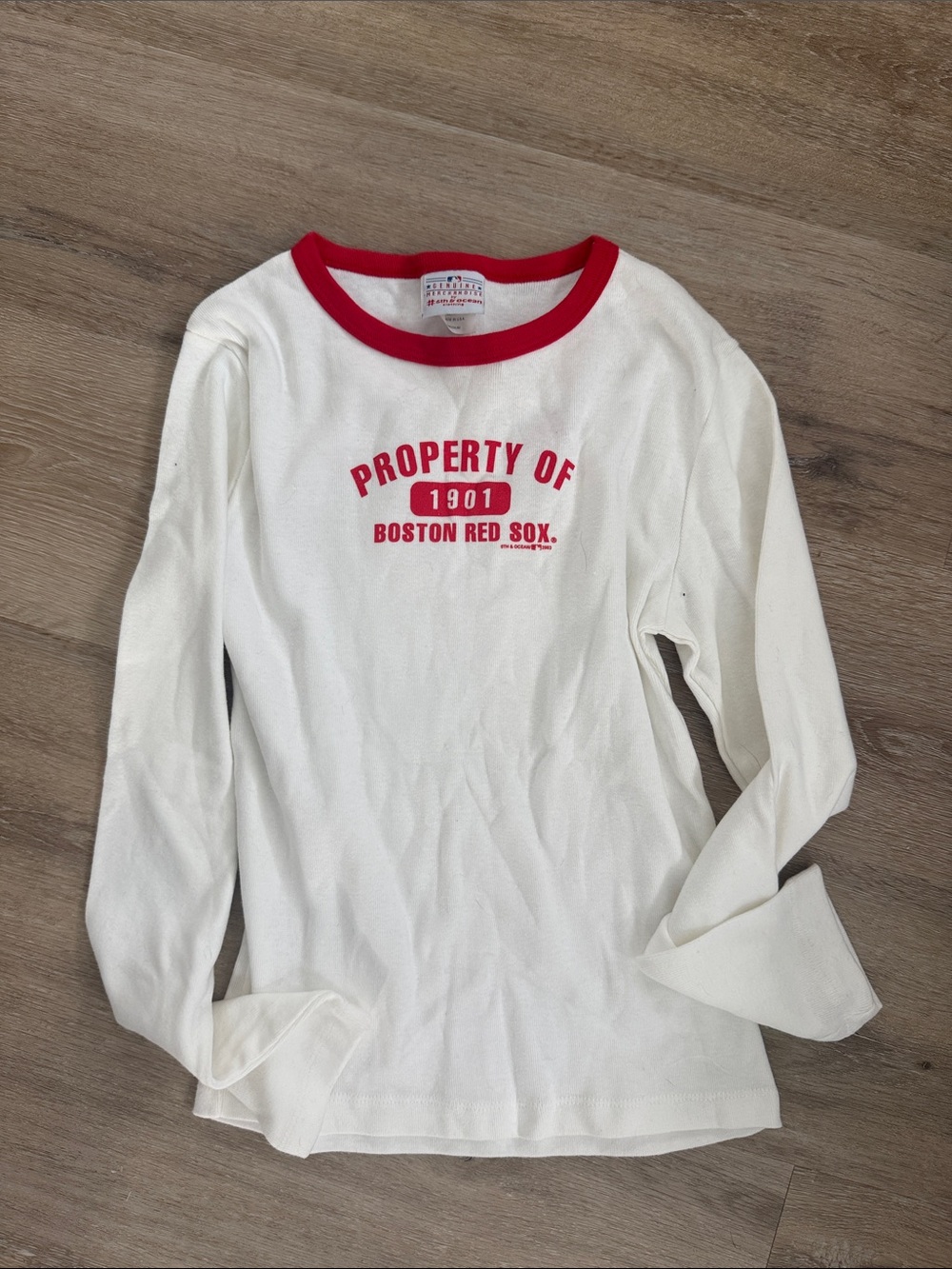Women's White Long-Sleeve Red Sox Tee with Red Trim